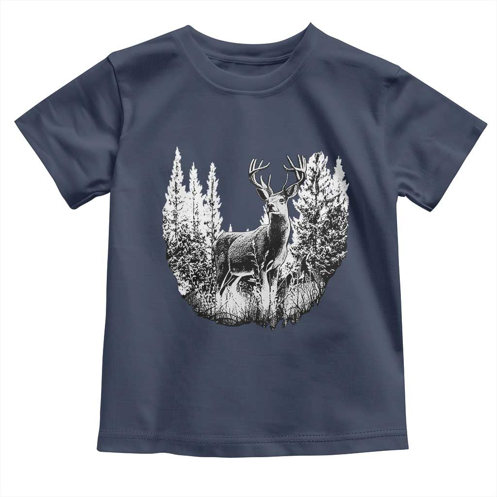 Deer Hunting Toddler T Shirt Deer Forest Nature Lover Stag Hunter TS02 Navy Print Your Wear