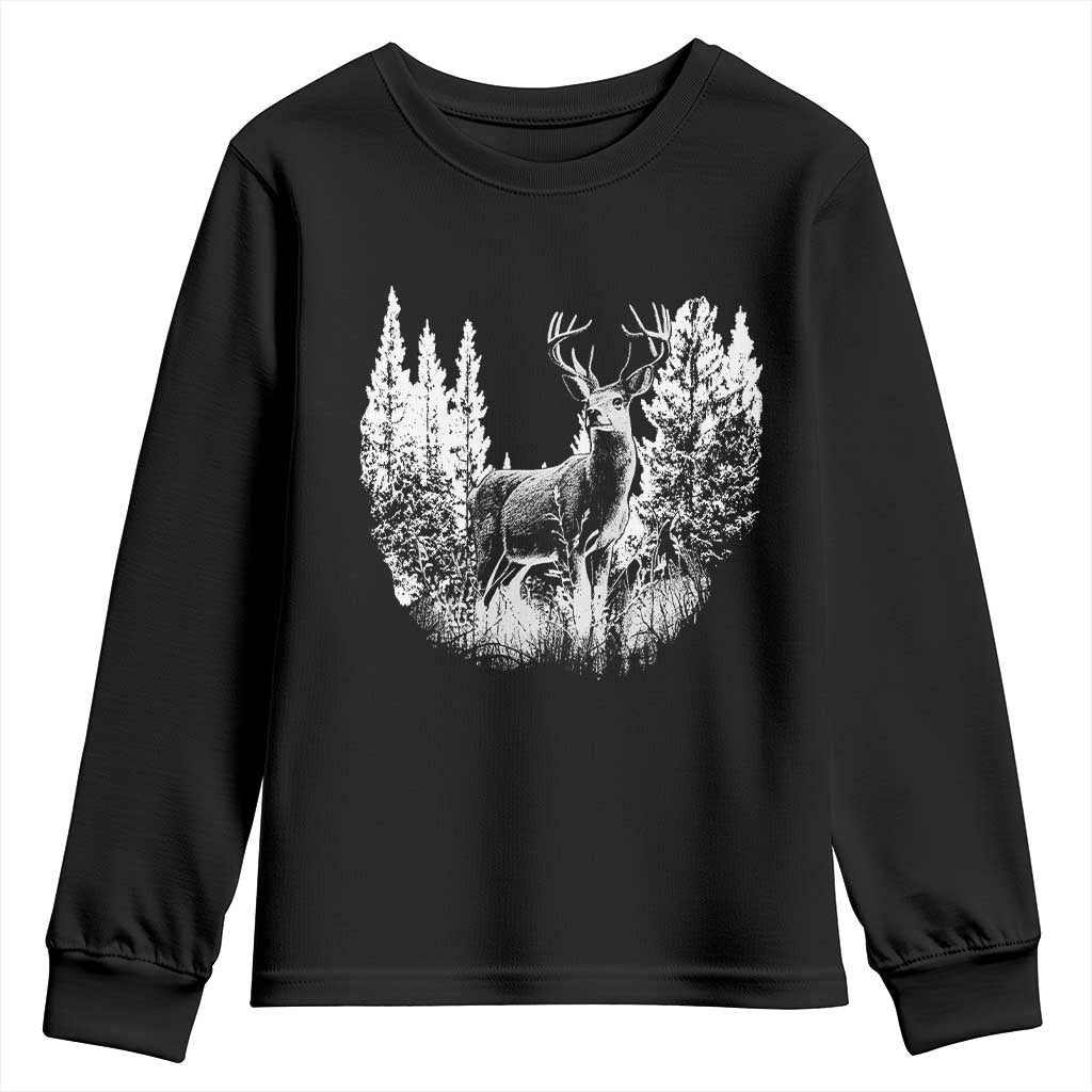 Deer Hunting Youth Sweatshirt Deer Forest Nature Lover Stag Hunter TS02 Black Print Your Wear