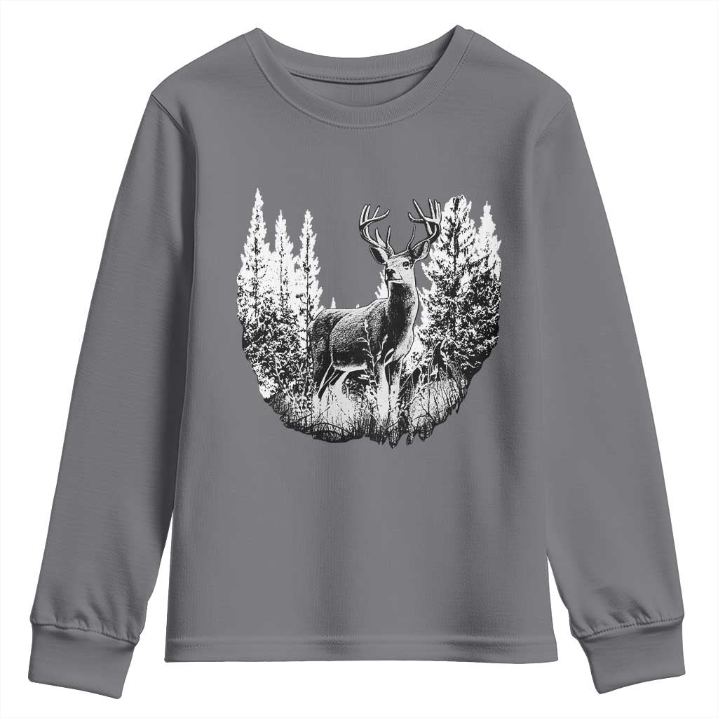 Deer Hunting Youth Sweatshirt Deer Forest Nature Lover Stag Hunter TS02 Charcoal Print Your Wear