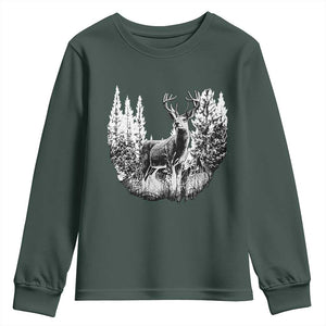 Deer Hunting Youth Sweatshirt Deer Forest Nature Lover Stag Hunter TS02 Dark Forest Green Print Your Wear