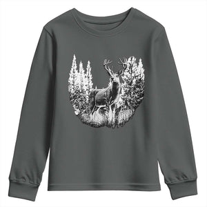 Deer Hunting Youth Sweatshirt Deer Forest Nature Lover Stag Hunter TS02 Dark Heather Print Your Wear
