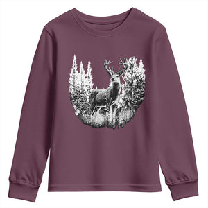 Deer Hunting Youth Sweatshirt Deer Forest Nature Lover Stag Hunter TS02 Maroon Print Your Wear