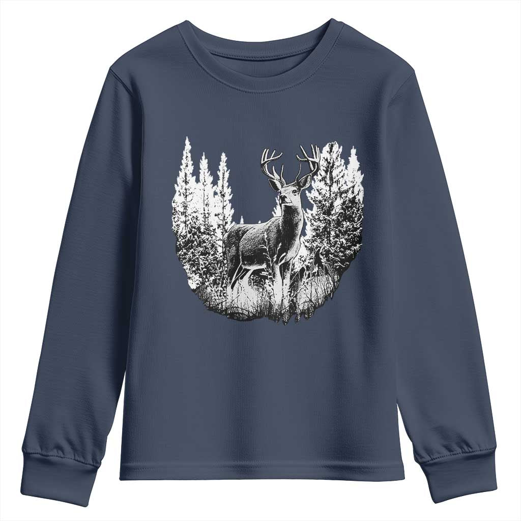 Deer Hunting Youth Sweatshirt Deer Forest Nature Lover Stag Hunter TS02 Navy Print Your Wear