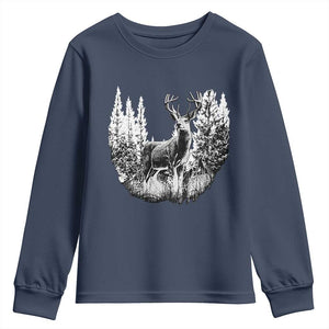 Deer Hunting Youth Sweatshirt Deer Forest Nature Lover Stag Hunter TS02 Navy Print Your Wear