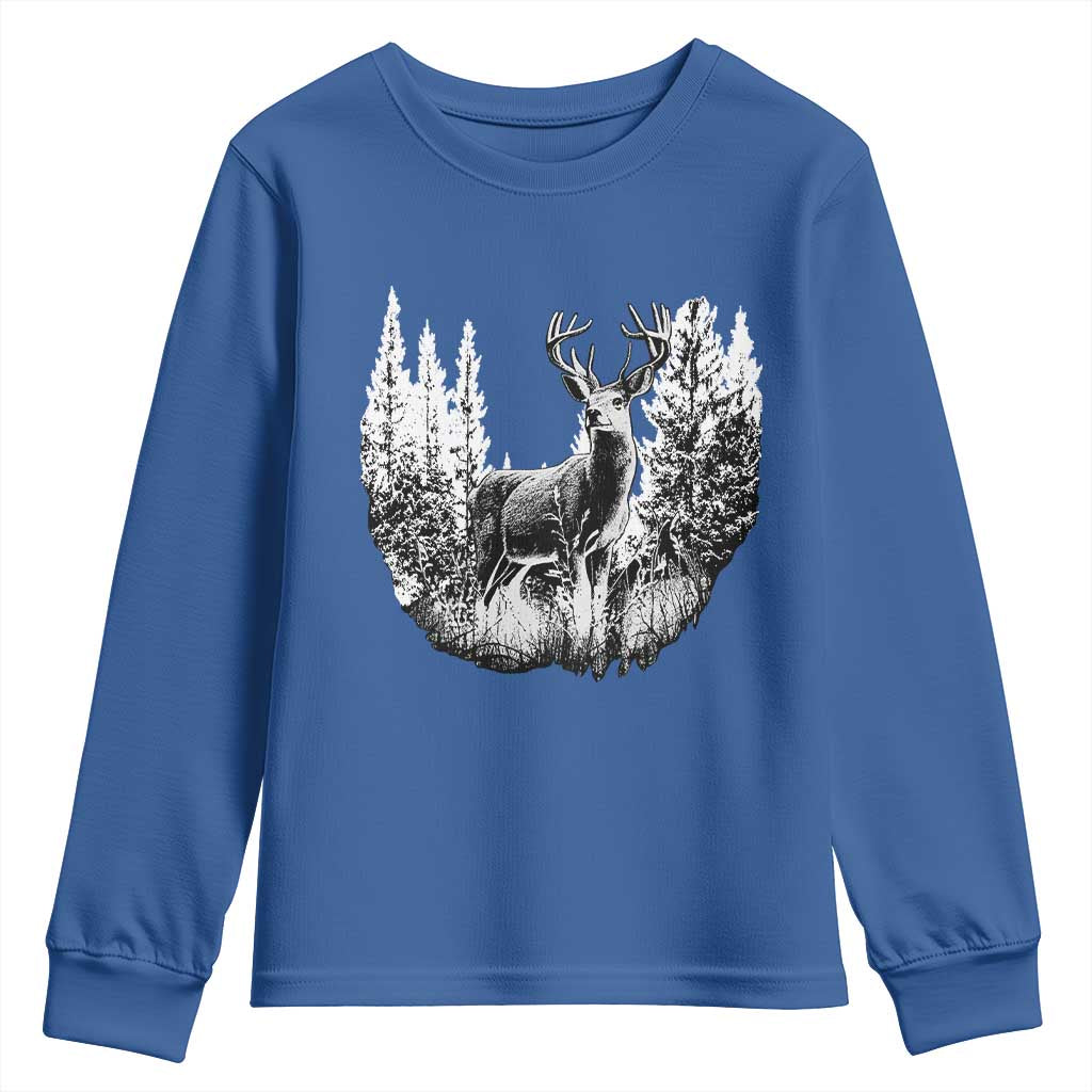 Deer Hunting Youth Sweatshirt Deer Forest Nature Lover Stag Hunter TS02 Royal Blue Print Your Wear