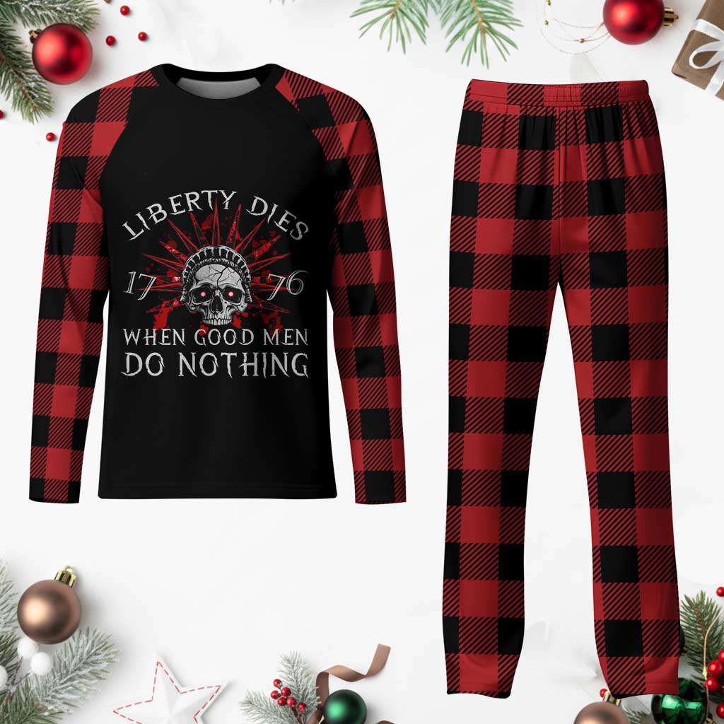 American Patriotic Skull Plaid Pajama Set Liberty Dies When Good Men Do Nothing US Patriot Military TS02 Buffalo Plaid Print Your Wear