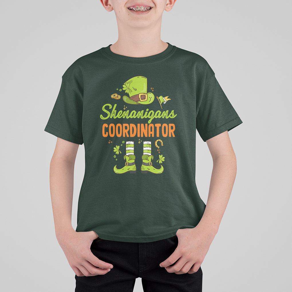Funny St. Patricks Day T Shirt For Kid Shenanigans Coordinator Leprechaun Costume TS02 Dark Forest Green Printyourwear