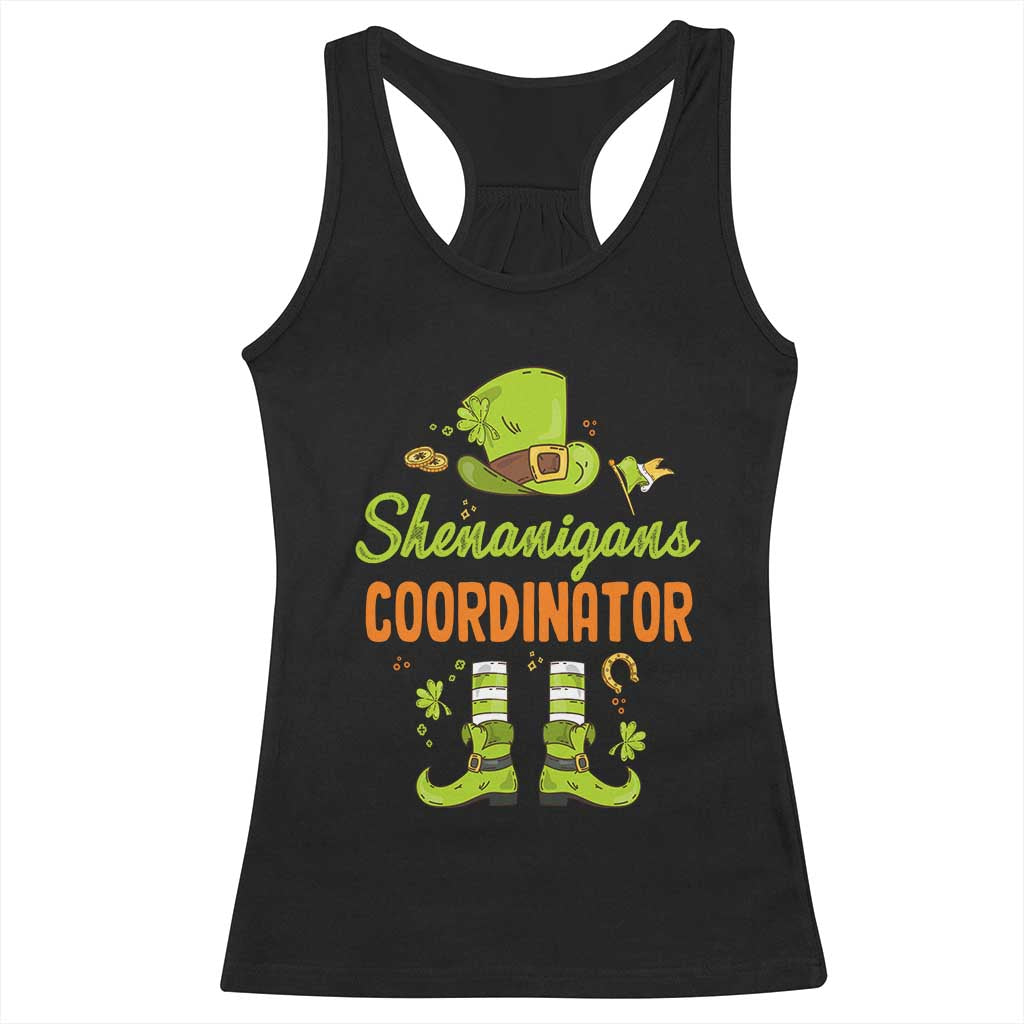 Funny St Patricks Day Racerback Tank Top Shenanigans Coordinator Leprechaun Costume TS02 Black Print Your Wear