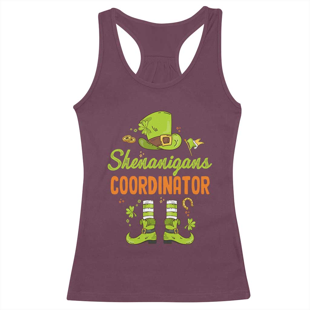 Funny St Patricks Day Racerback Tank Top Shenanigans Coordinator Leprechaun Costume TS02 Maroon Print Your Wear