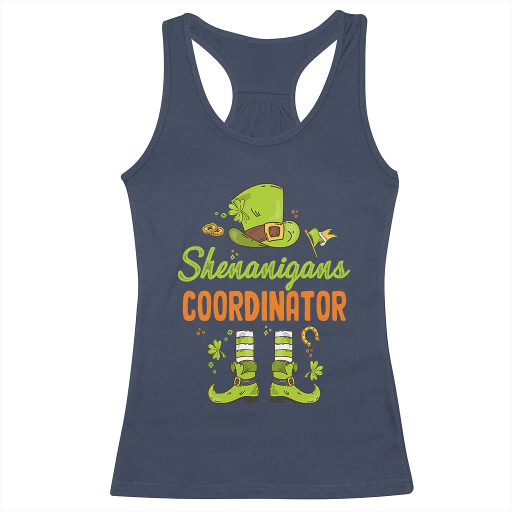 Funny St Patricks Day Racerback Tank Top Shenanigans Coordinator Leprechaun Costume TS02 Navy Print Your Wear