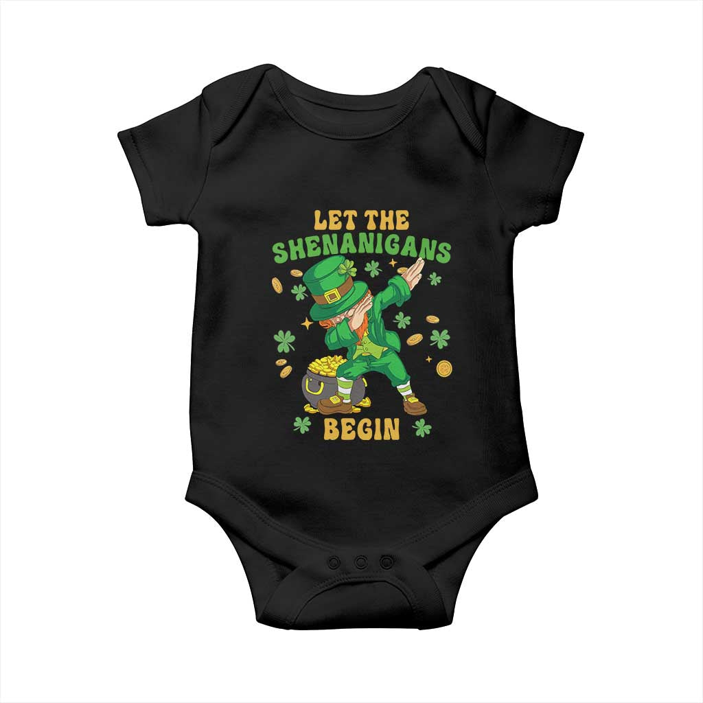 Funny St Patricks Day Baby Onesie Let The Shenanigans Begin Dabbing Leprechaun TS02 Black Print Your Wear