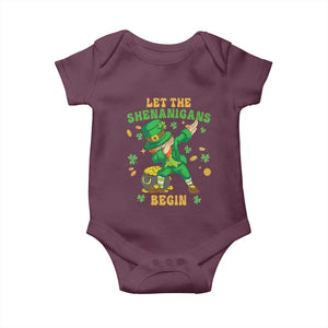 Funny St Patricks Day Baby Onesie Let The Shenanigans Begin Dabbing Leprechaun TS02 Maroon Print Your Wear