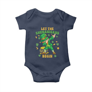 Funny St Patricks Day Baby Onesie Let The Shenanigans Begin Dabbing Leprechaun TS02 Navy Print Your Wear