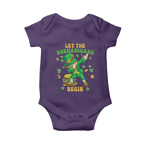 Funny St Patricks Day Baby Onesie Let The Shenanigans Begin Dabbing Leprechaun TS02 Purple Print Your Wear