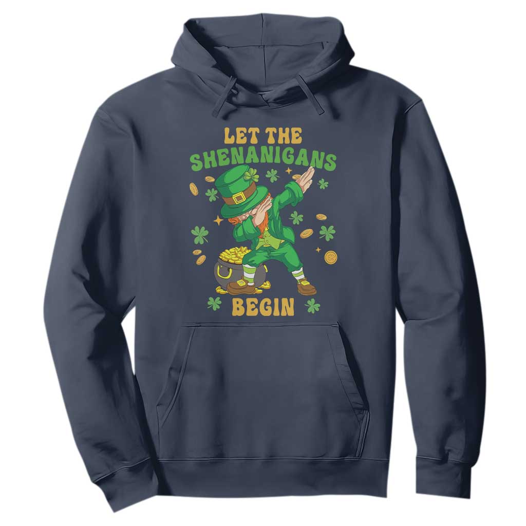 Funny St. Patricks Day Hoodie Let The Shenanigans Begin Dabbing Leprechaun TS02 Navy Printyourwear