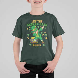 Funny St. Patricks Day T Shirt For Kid Let The Shenanigans Begin Dabbing Leprechaun TS02 Dark Forest Green Printyourwear