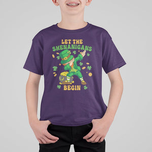 Funny St. Patricks Day T Shirt For Kid Let The Shenanigans Begin Dabbing Leprechaun TS02 Purple Printyourwear