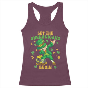 Funny St Patricks Day Racerback Tank Top Let The Shenanigans Begin Dabbing Leprechaun TS02 Maroon Print Your Wear