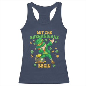 Funny St Patricks Day Racerback Tank Top Let The Shenanigans Begin Dabbing Leprechaun TS02 Navy Print Your Wear