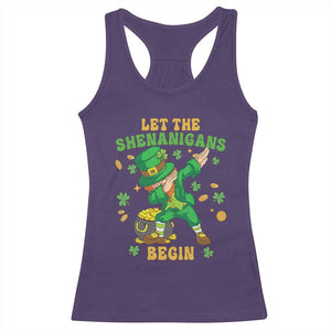 Funny St Patricks Day Racerback Tank Top Let The Shenanigans Begin Dabbing Leprechaun TS02 Purple Print Your Wear