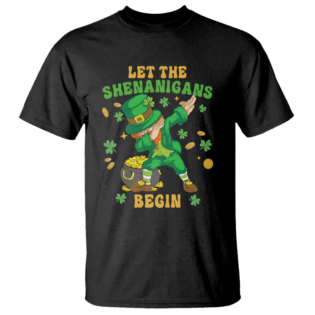 Funny St. Patricks Day T Shirt Let The Shenanigans Begin Dabbing Leprechaun TS02 Black Printyourwear