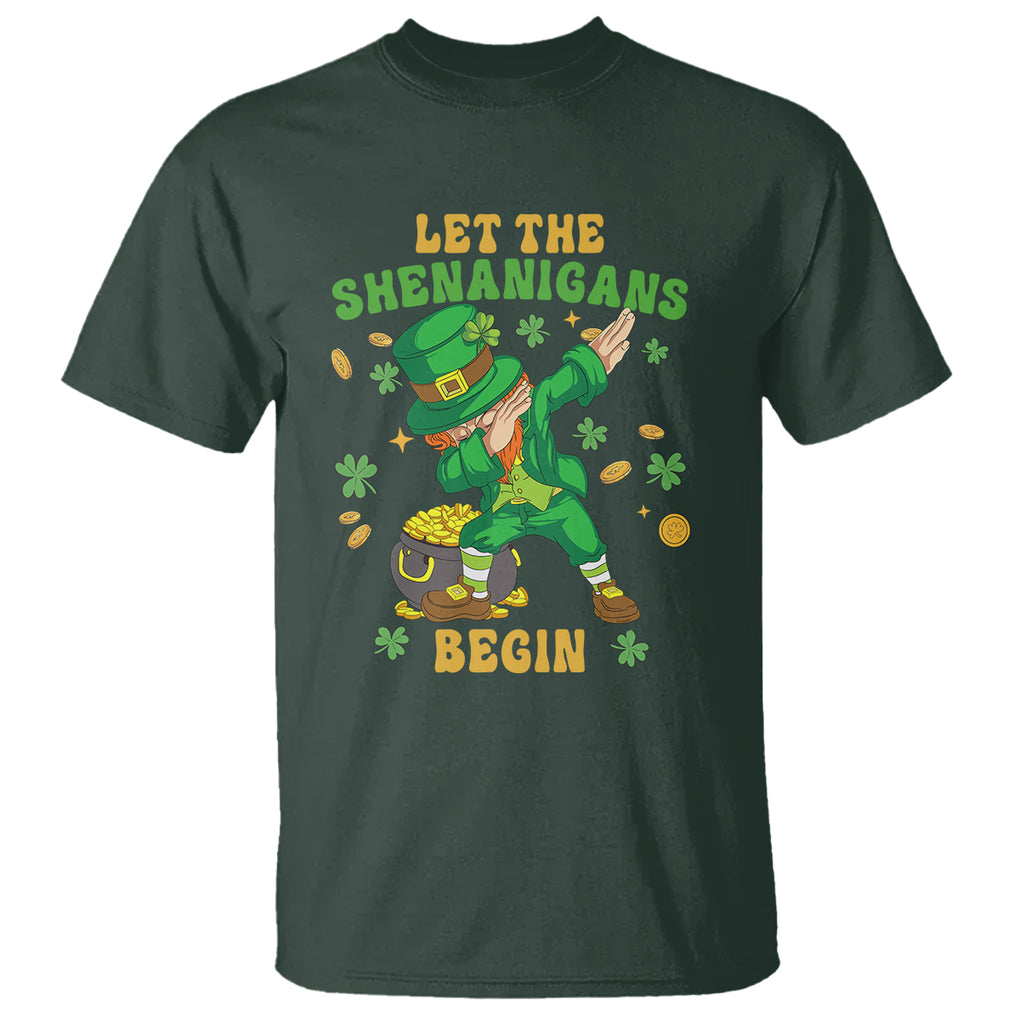 Funny St. Patricks Day T Shirt Let The Shenanigans Begin Dabbing Leprechaun TS02 Dark Forest Green Printyourwear