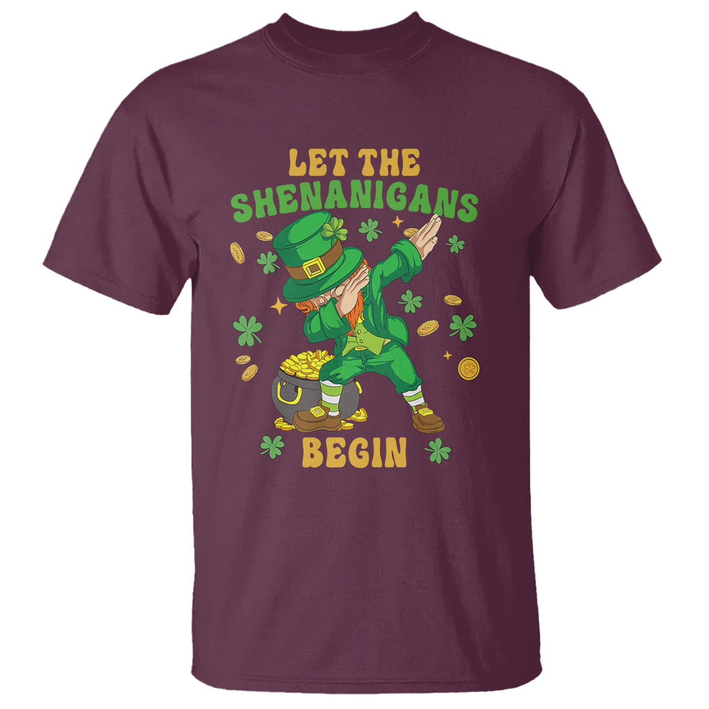 Funny St. Patricks Day T Shirt Let The Shenanigans Begin Dabbing Leprechaun TS02 Maroon Printyourwear