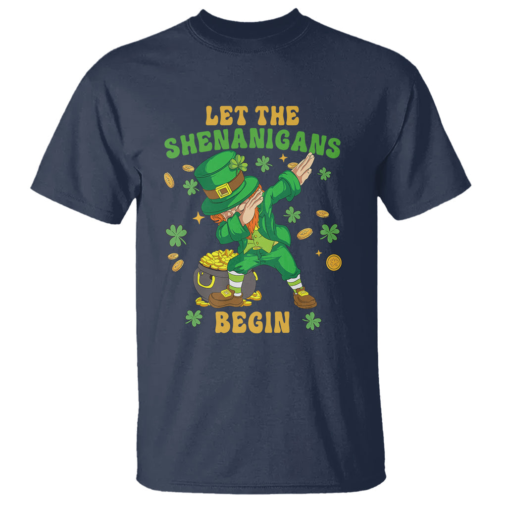 Funny St. Patricks Day T Shirt Let The Shenanigans Begin Dabbing Leprechaun TS02 Navy Printyourwear