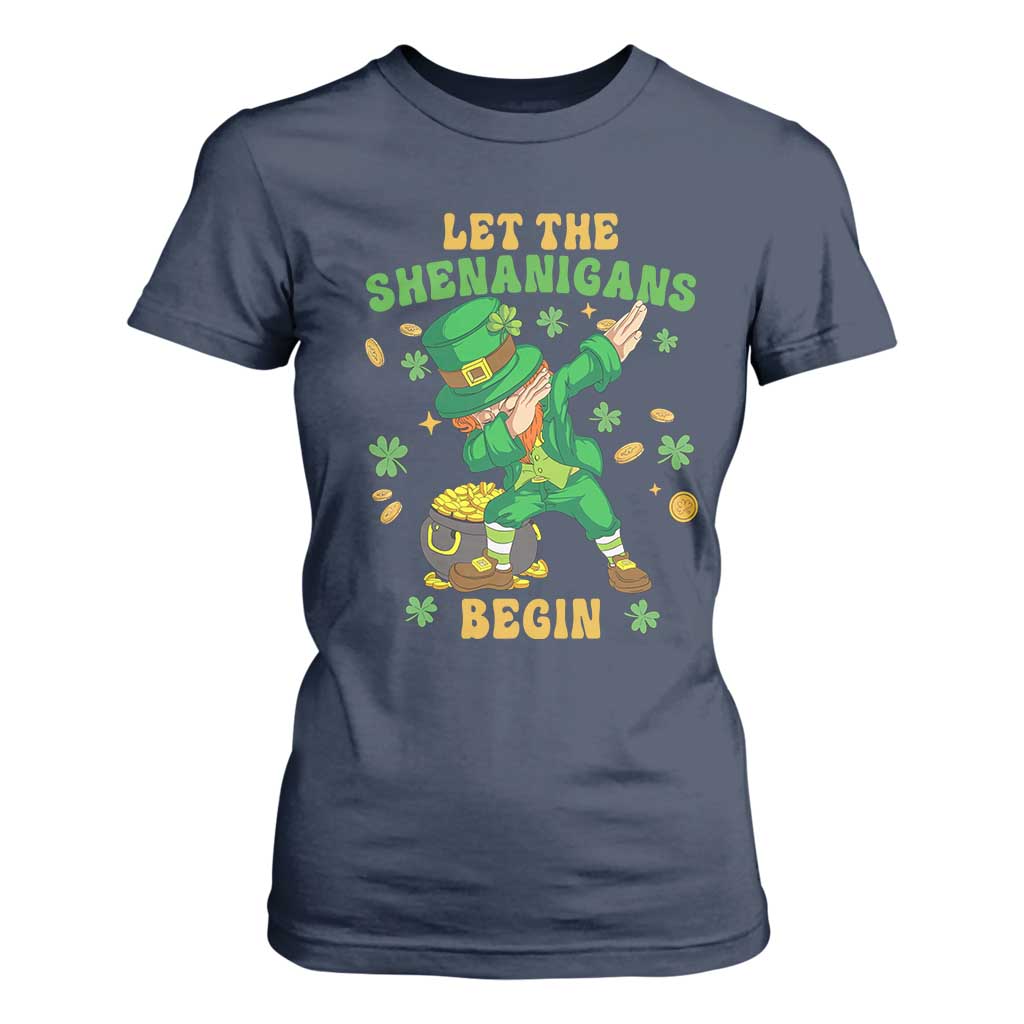 Funny St Patricks Day T Shirt For Women Let The Shenanigans Begin Dabbing Leprechaun TS02 Navy Print Your Wear