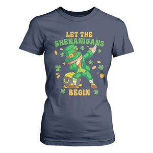 Funny St Patricks Day T Shirt For Women Let The Shenanigans Begin Dabbing Leprechaun TS02 Navy Print Your Wear