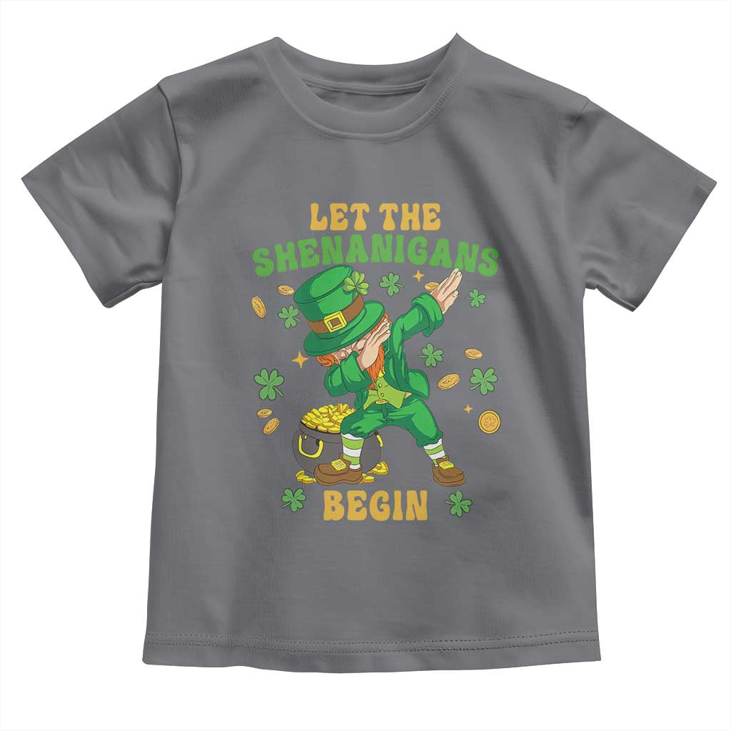Funny St Patricks Day Toddler T Shirt Let The Shenanigans Begin Dabbing Leprechaun TS02 Charcoal Print Your Wear
