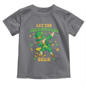Funny St Patricks Day Toddler T Shirt Let The Shenanigans Begin Dabbing Leprechaun TS02 Charcoal Print Your Wear