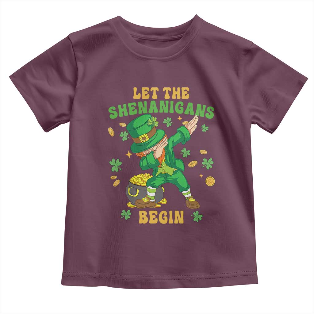 Funny St Patricks Day Toddler T Shirt Let The Shenanigans Begin Dabbing Leprechaun TS02 Maroon Print Your Wear