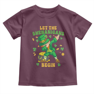 Funny St Patricks Day Toddler T Shirt Let The Shenanigans Begin Dabbing Leprechaun TS02 Maroon Print Your Wear