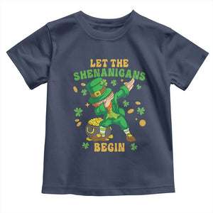 Funny St Patricks Day Toddler T Shirt Let The Shenanigans Begin Dabbing Leprechaun TS02 Navy Print Your Wear