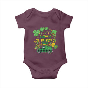 Happy StPatricks Day Baby Onesie Patty's Day Truck Loads of Shamrocks and Lucky Charm TS02 Maroon Print Your Wear