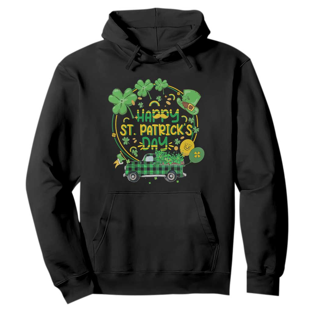 Happy St.Patrick's Day Hoodie Patty's Day Truck Loads of Shamrocks and Lucky Charm TS02 Black Printyourwear