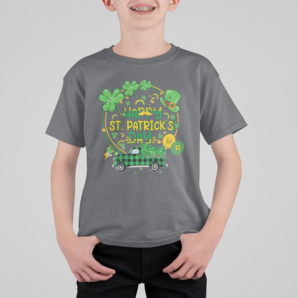 Happy St.Patrick's Day T Shirt For Kid Patty's Day Truck Loads of Shamrocks and Lucky Charm TS02 Charcoal Printyourwear