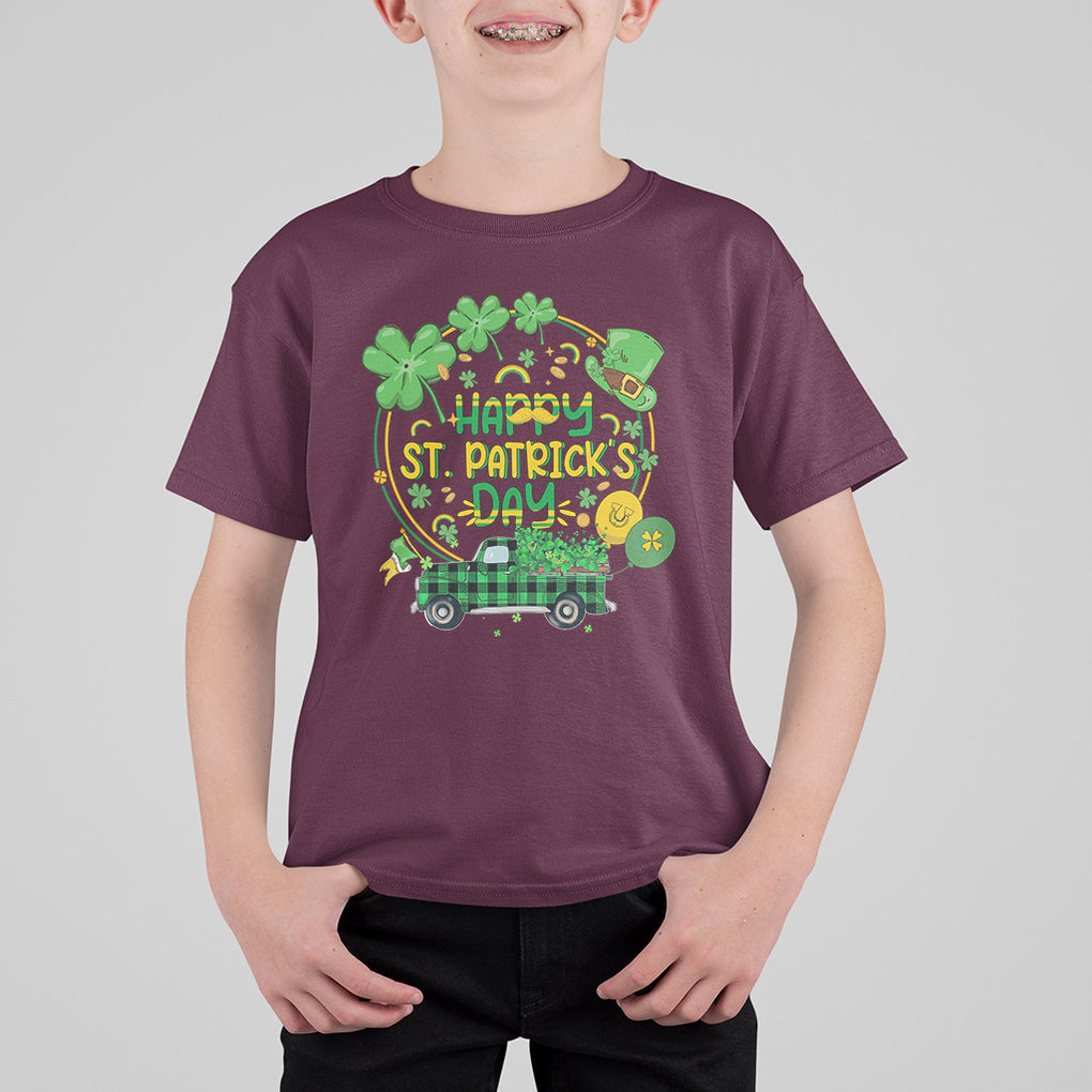 Happy St.Patrick's Day T Shirt For Kid Patty's Day Truck Loads of Shamrocks and Lucky Charm TS02 Maroon Printyourwear