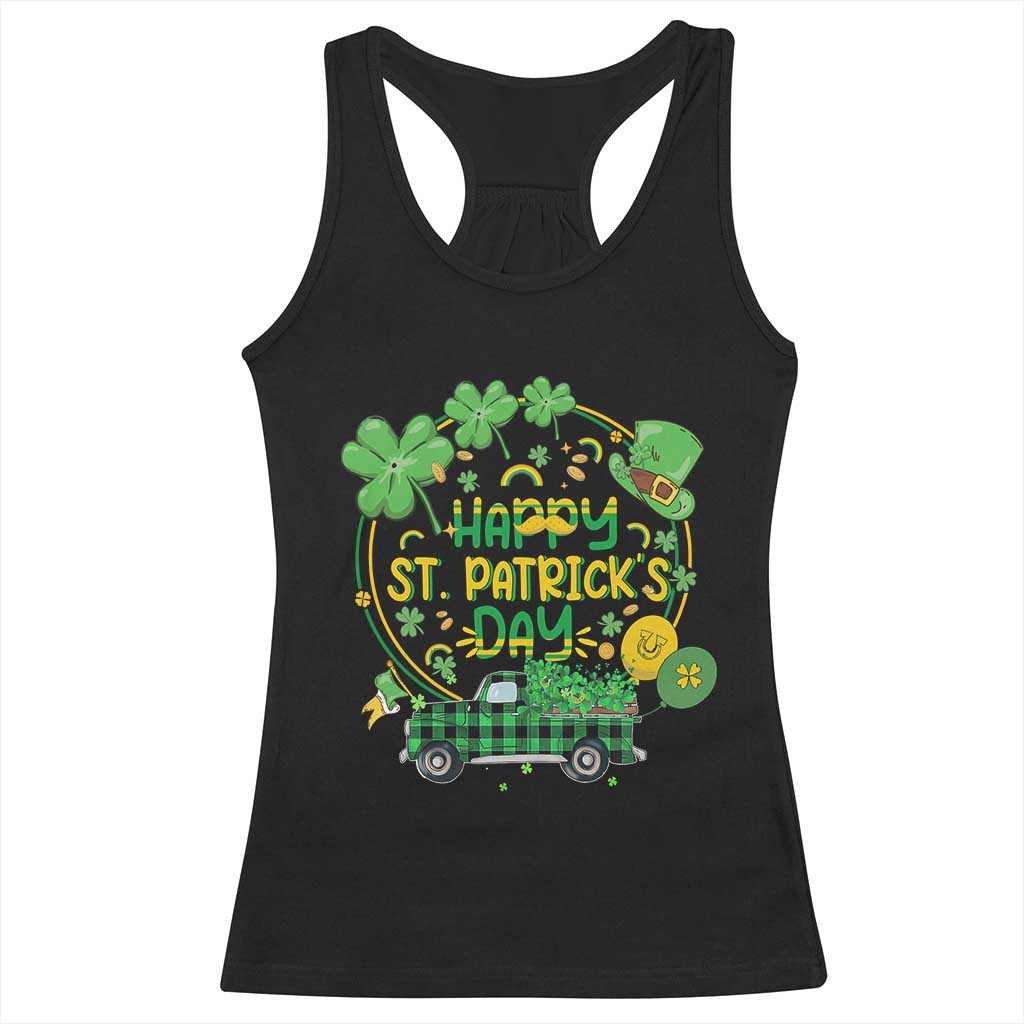 Happy StPatricks Day Racerback Tank Top Patty's Day Truck Loads of Shamrocks and Lucky Charm TS02 Black Print Your Wear