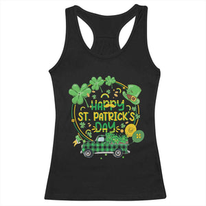 Happy StPatricks Day Racerback Tank Top Patty's Day Truck Loads of Shamrocks and Lucky Charm TS02 Black Print Your Wear
