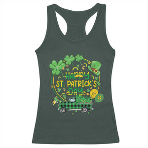 Happy StPatricks Day Racerback Tank Top Patty's Day Truck Loads of Shamrocks and Lucky Charm TS02 Dark Forest Green Print Your Wear