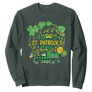Happy St.Patrick's Day Sweatshirt Patty's Day Truck Loads of Shamrocks and Lucky Charm TS02 Dark Forest Green Printyourwear