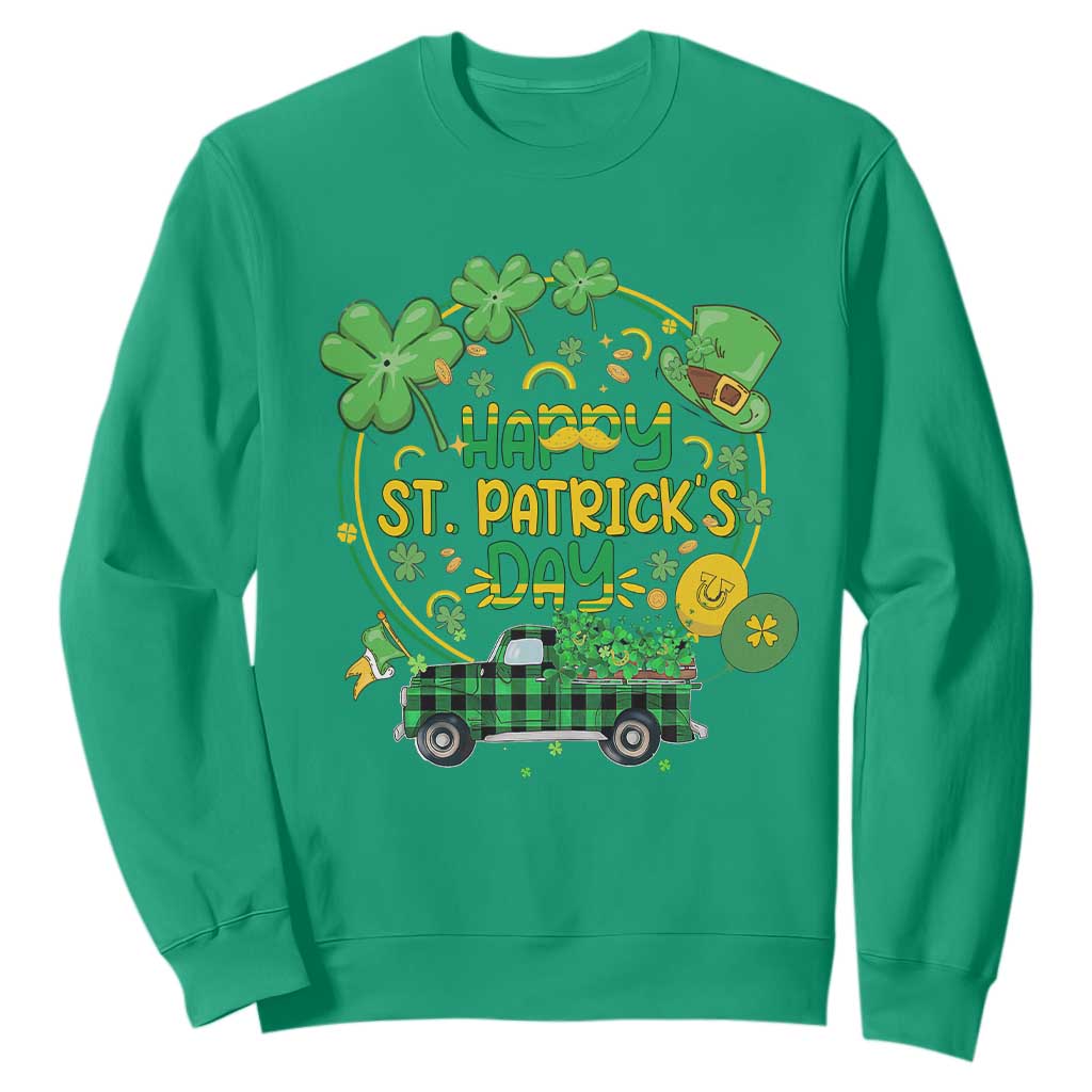 Happy St.Patrick's Day Sweatshirt Patty's Day Truck Loads of Shamrocks and Lucky Charm TS02 Irish Green Printyourwear