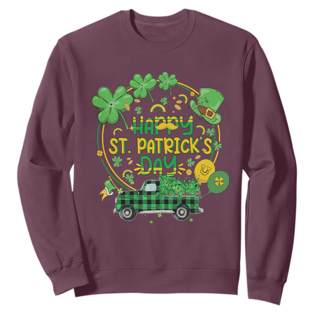 Happy St.Patrick's Day Sweatshirt Patty's Day Truck Loads of Shamrocks and Lucky Charm TS02 Maroon Printyourwear