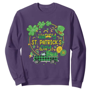 Happy St.Patrick's Day Sweatshirt Patty's Day Truck Loads of Shamrocks and Lucky Charm TS02 Purple Printyourwear