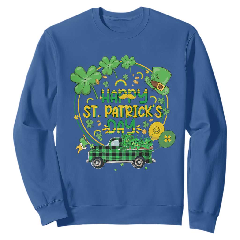 Happy St.Patrick's Day Sweatshirt Patty's Day Truck Loads of Shamrocks and Lucky Charm TS02 Royal Blue Printyourwear