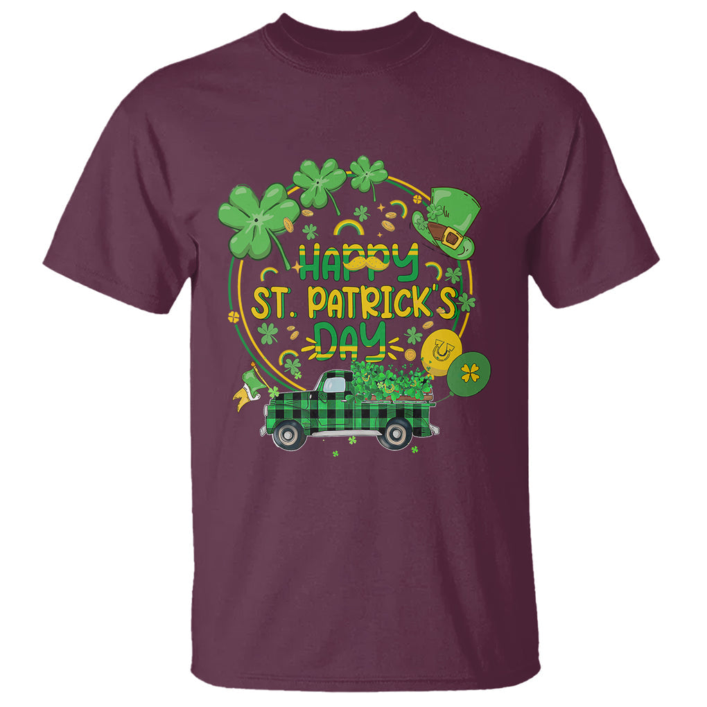Happy St.Patrick's Day T Shirt Patty's Day Truck Loads of Shamrocks and Lucky Charm TS02 Maroon Printyourwear