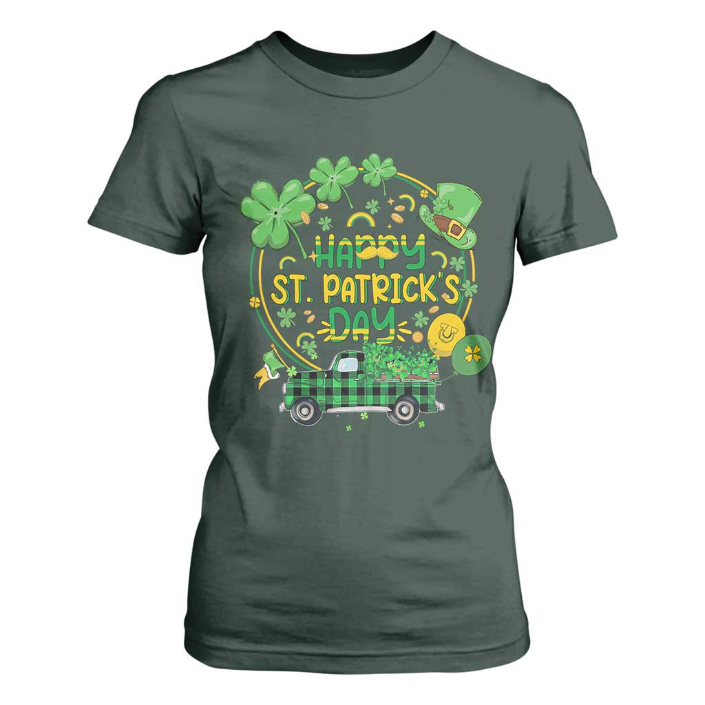 Happy StPatricks Day T Shirt For Women Patty's Day Truck Loads of Shamrocks and Lucky Charm TS02 Dark Forest Green Print Your Wear