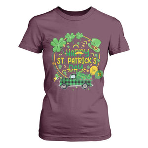 Happy StPatricks Day T Shirt For Women Patty's Day Truck Loads of Shamrocks and Lucky Charm TS02 Maroon Print Your Wear